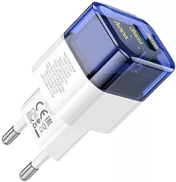 Сетевое зарядное устройство Hoco C131A Platium 30w PD/QC3.0 USB-C/USB-A ports fast charger transparent blue