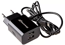 Мережевий зарядний пристрій Grand-X 2.1a 2xUSB-A ports home charger + micro USB cable black (CH-35B)