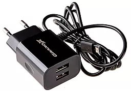 Мережевий зарядний пристрій Grand-X 2.1a 2xUSB-A ports home charger + micro USB cable black (CH-35B) - фото Мережевий зарядний пристрій Grand-X 2.1a 2xUSB-A ports home charger + micro USB cable black (CH-35B)