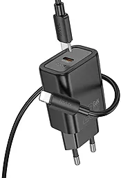 Мережевий зарядний пристрій Hoco N60 20w GaN PD USB-C fast charger + USB-C to Lightning cable black - фото Мережевий зарядний пристрій Hoco N60 20w GaN PD USB-C fast charger + USB-C to Lightning cable black