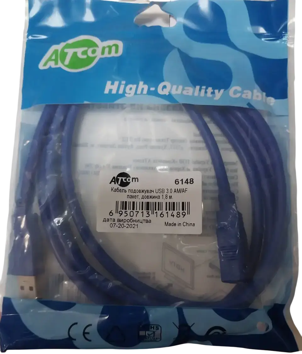 Кабель ATcom USB 3.0 AM/AF 0.8 м blue (11202) - фото 4