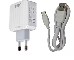 Сетевое зарядное устройство EMY MY-A303 15.5w 3xUSB-A ports charger + USB-C cable white (MY-A303-C) - фото Сетевое зарядное устройство EMY MY-A303 15.5w 3xUSB-A ports charger + USB-C cable white (MY-A303-C)