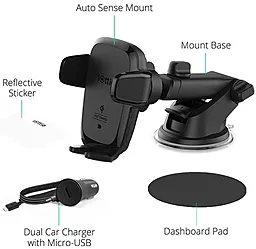 Автотримач з бездротовою зарядкою, с автозатисканням iOttie Auto Sense Automatic Wireless Charging Dash Mount Black - мініатюра 10