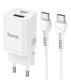 Сетевое зарядное устройство Hoco N13 30w PD USB-C/USB-A ports charger + USB-C to USB-C cable white - фото Сетевое зарядное устройство Hoco N13 30w PD USB-C/USB-A ports charger + USB-C to USB-C cable white