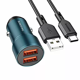Автомобильное зарядное устройство Borofone BZ19 Wisdom 2.4a 2xUSB-A ports car charger + USB-C cable sapphire blue - фото Автомобильное зарядное устройство Borofone BZ19 Wisdom 2.4a 2xUSB-A ports car charger + USB-C cable sapphire blue