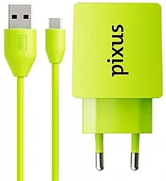 Сетевое зарядное устройство Pixus Charge One + Micro USB (Lime)