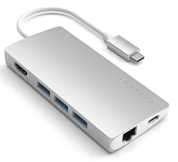Мультипортовый USB Type-C хаб (концентратор) Satechi 4К USB-C -> HDMI/USB 3.0/Type-C/Ethernet/Card Reader Silver (ST-TCMA2S)