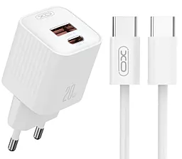Мережевий зарядний пристрій XO L147 20w PD/QC USB-C/USB-A ports charger + USB-C to USB-C cable white - фото Мережевий зарядний пристрій XO L147 20w PD/QC USB-C/USB-A ports charger + USB-C to USB-C cable white