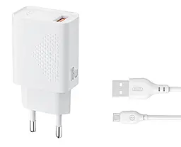 Сетевое зарядное устройство XO L159 18w QC3.0 USB-A fast charger + microUSB cable White - фото Сетевое зарядное устройство XO L159 18w QC3.0 USB-A fast charger + microUSB cable White
