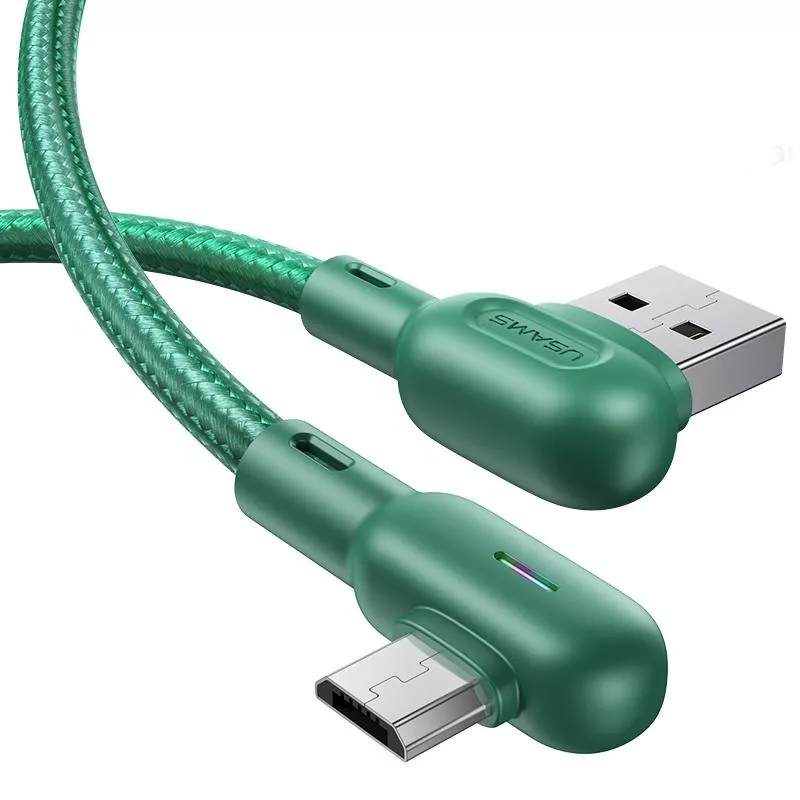 Кабель Usams U57 Dual Right-Angle USB-A - micro USB 10w 1.2м cable Green - фото 2