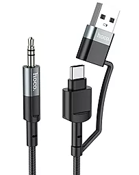 Аудио кабель Hoco UPA23 AUX mini jack 3.5мм - USB Type-C/USB-A 1 м Cable black - фото Аудио кабель Hoco UPA23 AUX mini jack 3.5мм - USB Type-C/USB-A 1 м Cable black