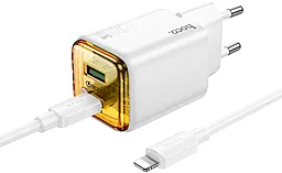 Сетевое зарядное устройство Hoco N52 20W PD/QC USB-C/USB-A ports fast charger + USB-C to Lightning cable white - фото Сетевое зарядное устройство Hoco N52 20W PD/QC USB-C/USB-A ports fast charger + USB-C to Lightning cable white