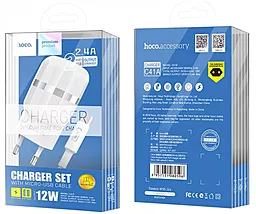 Сетевое зарядное устройство Hoco C41A Wisdom 2.4a 2xUSB-A ports charger + USB-C cable white - миниатюра 4 Сетевое зарядное устройство Hoco C41A Wisdom 2.4a 2xUSB-A ports charger + USB-C cable white - миниатюра 4