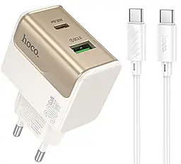 Мережевий зарядний пристрій Hoco CS73A Star Speed 30w GaN PD USB-C/USB-A ports charger + USB-C to USB-C cable white - фото Мережевий зарядний пристрій Hoco CS73A Star Speed 30w GaN PD USB-C/USB-A ports charger + USB-C to USB-C cable white