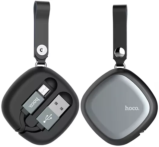 Кабель Hoco U33 Retractable Cord Reel USB-A - micro USB 12w 2.4a 0.29м cable Black - фото 1