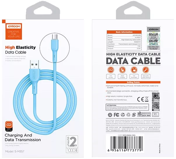 Кабель Joyroom S-M357 USB-A - micro USB 12w 2.4a 1м cable Blue - фото 2
