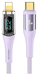 Кабель Usams Transparent Digital Display USB Type-C - Lightning 20w 3a 1.2м PD cable Purple (US-SJ588) - фото Кабель Usams Transparent Digital Display USB Type-C - Lightning 20w 3a 1.2м PD cable Purple (US-SJ588)
