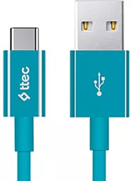 Кабель Ttec USB-A - Type-C 12w 2.4a 1.2м cable Turquoise (2DK12TZ) - фото Кабель Ttec USB-A - Type-C 12w 2.4a 1.2м cable Turquoise (2DK12TZ)