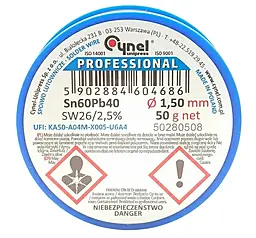 Припой проволочный Cynel (Sn60Pb40-SW26) 1.5 мм 50 г на катушке - фото Припой проволочный Cynel (Sn60Pb40-SW26) 1.5 мм 50 г на катушке