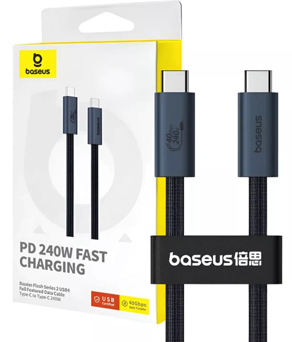 Мультимедийный кабель Baseus Flash 2 Full FeatuRed USB4.0 Type-C - Type-C 8k 60hz 240w 5a 1м 40gbps PD data cable Black (P10311803111-00) - фото 10
