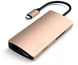 Мультипортовий Type-C хаб Satechi 4К USB-C -> HDMI/USB 3.0/Type-C/Ethernet/Card Reader Gold (ST-TCMA2G) - мініатюра 2