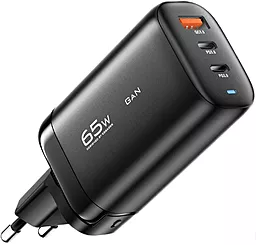 Мережевий зарядний пристрій Essager 65w GaN PD 2xUSB-C/USB-A ports fast charger black (ECT2CA-MYB01)