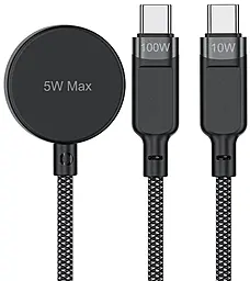 Універсальний кабель USB AceFast C6-11 3-in-1 USB Type-C to 2xType-C + Apple Watch Wireless Charger 100w 5a 1.2м PD cable Black - фото Універсальний кабель USB AceFast C6-11 3-in-1 USB Type-C to 2xType-C + Apple Watch Wireless Charger 100w 5a 1.2м PD cable Black