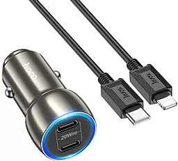 Автомобильное зарядное устройство Hoco Z48 40W PD 2xUSB-C + USB-C-Lightning Cable Metal gray - миниатюра 2