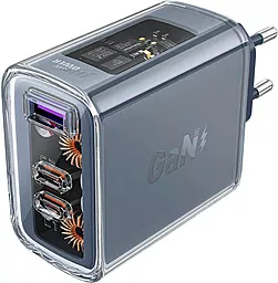 Сетевое зарядное устройство AceFast Sparkling Series Mica A45 65W GaN PD/QC USB-A+2xUSB-C Gray - миниатюра 2