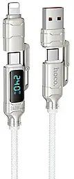 Кабель Hoco U152 Fortune 4in1 USB Type-C/USB-A - Type-C/Lightning 240w 5a 1.2м PD cable Light Gray - фото Кабель Hoco U152 Fortune 4in1 USB Type-C/USB-A - Type-C/Lightning 240w 5a 1.2м PD cable Light Gray