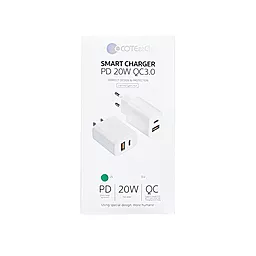 Сетевое зарядное устройство Coteetci Smart Charger PD 20W QC3.0 White (CS8870-U) - миниатюра 2
