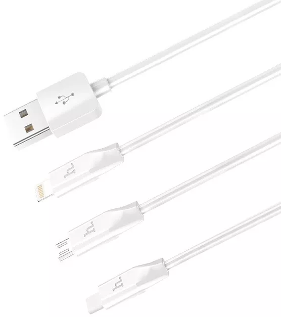 Універсальний кабель Hoco X1 Rapid 3-in-1 USB-A to Type-C/Lightning/micro USB 12w 2.4a 1м сable White - фото 2