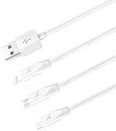 Універсальний кабель Hoco X1 Rapid 3-in-1 USB-A to Type-C/Lightning/micro USB 12w 2.4a 1м сable White - мініатюра 2 Універсальний кабель Hoco X1 Rapid 3-in-1 USB-A to Type-C/Lightning/micro USB 12w 2.4a 1м сable White - мініатюра 2