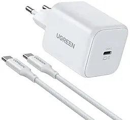 Сетевое зарядное устройство Ugreen 524 45w GaN PD USB-C fast charger + USB-C to USB-C cable white (65055) - фото Сетевое зарядное устройство Ugreen 524 45w GaN PD USB-C fast charger + USB-C to USB-C cable white (65055)
