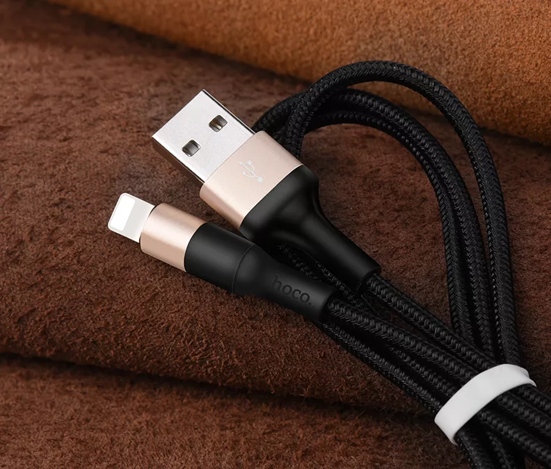 Кабель Hoco X26 Xpress USB-A - Lightning 10w 1м cable Black/Gold - фото 3