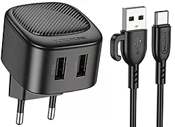Сетевое зарядное устройство Borofone BAS21A Special 2a 2xUSB-A ports charger + USB Type-C cable black - фото Сетевое зарядное устройство Borofone BAS21A Special 2a 2xUSB-A ports charger + USB Type-C cable black
