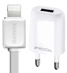 Мережевий зарядний пристрій Remax RP-U11 1a home charger + Lightning cable White