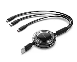 Кабель Vention 3-in-1 USB-A to 2xType-C/Lightning 17.5w 3.5a 1м cable Black (TRJBBE)