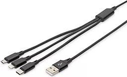 Универсальный кабель Veggieg U3B-0.5 3-in-1 USB-A to Type-C/Lightning/micro USB 12w 2.4a 0.5м сable Black - фото Универсальный кабель Veggieg U3B-0.5 3-in-1 USB-A to Type-C/Lightning/micro USB 12w 2.4a 0.5м сable Black