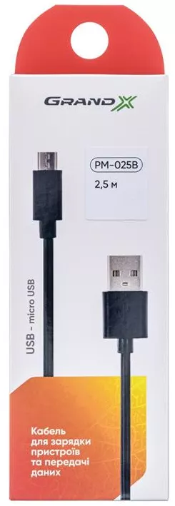 Кабель Grand-X USB-A - micro USB 10.5w 2.5м cable Black (PM025B) - фото 3