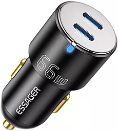 Автомобильное зарядное устройство Essager 66W 3A PD/QC 2x-C Car Charger Black (ECC2C-FF01)