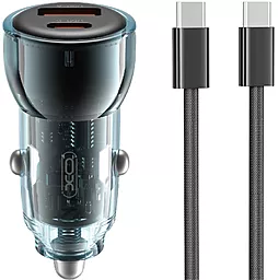 Автомобільний зарядний пристрій XO CC60 60w PD/QC USB-C/USB-A ports fast charger + USB-C to USB-C cable blue - фото Автомобільний зарядний пристрій XO CC60 60w PD/QC USB-C/USB-A ports fast charger + USB-C to USB-C cable blue