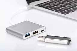 Мультипортовый USB Type-C хаб Digitus USB-C -> HDMI/USB 3.0/Type-C Silver (DA-70838) - миниатюра 3