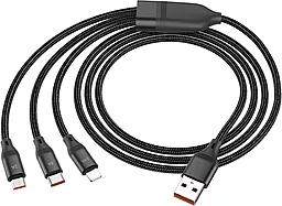 Кабель USB Hoco U104 Ultra 3-in-1 USB to Type-C/Lightning/micro USB сable black - миниатюра 2