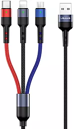 Універсальний кабель Usams U26 Spring 3-in-1 USB-A to Type-C/Lightning/micro USB 10w 1.5м сable Black (US-SJ318) - фото Універсальний кабель Usams U26 Spring 3-in-1 USB-A to Type-C/Lightning/micro USB 10w 1.5м сable Black (US-SJ318)