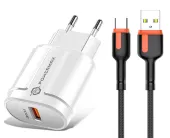 Сетевое зарядное устройство с поддержкой быстрой зарядки Powermax Fast Charger QC 3.0 18W + Alpha Type-C USB Cable Set White / Black