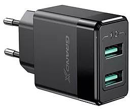 Сетевое зарядное устройство Grand-X 2.4a 2xUSB-A ports home charger black (CH-50)