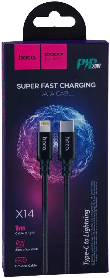 Кабель Hoco X14 Double Speed USB Type-C - Lightning 20w 3a 1м PD сable Black - фото 5