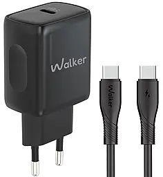 Мережевий зарядний пристрій Walker WH-64 25w PD USB-C ports charger + USB-C to USB-C cable balck - фото Мережевий зарядний пристрій Walker WH-64 25w PD USB-C ports charger + USB-C to USB-C cable balck