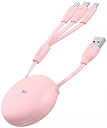 Універсальний кабель Baseus 3-in-1 USB-A to Type-C/Lightning/micro USB 15w 3a 0.85м cable Pink (CAMLT-TY24) - фото Універсальний кабель Baseus 3-in-1 USB-A to Type-C/Lightning/micro USB 15w 3a 0.85м cable Pink (CAMLT-TY24)